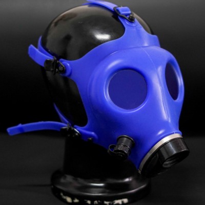 (FE01-B)Quality latex rubber half head conquer blue gas mask fetish hood accessory breathing control equipment latex fetish wear (FE01-B)Quality latex rubber half head conquer blue gas mask fetish hood accessory breathing control equipment latex fetish wear